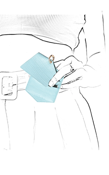 Womens credit card holder with clip-on in sky blue
